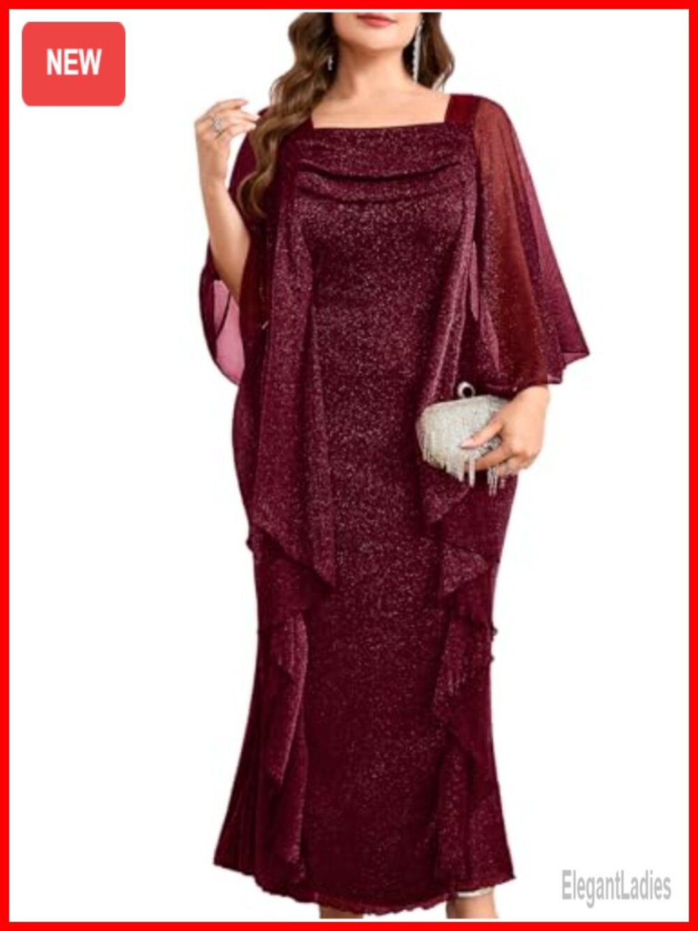 Plus Size Glitter Mesh Ruffled Formal Evening Gown